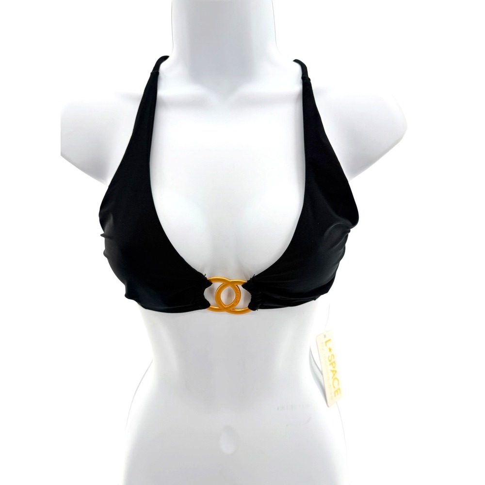 L*Space Black Halter Bikini Top Gold Ring Hardware Small S NWT Luxe Lounging
